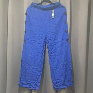 Blue Button-Detail Pants